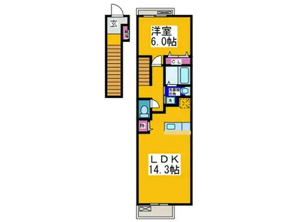 ルミエールK(1LDK/2階)の間取り写真