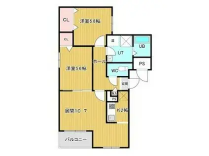 エターナル湯川(2LDK/1階)の間取り写真