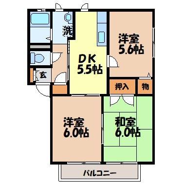 ドミールアッシュB(3DK/2階)の間取り写真