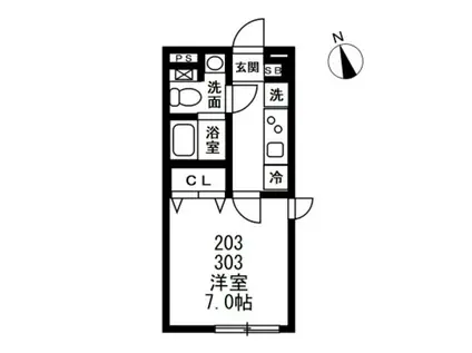 NOZOMIO祐天寺(1K/2階)の間取り写真