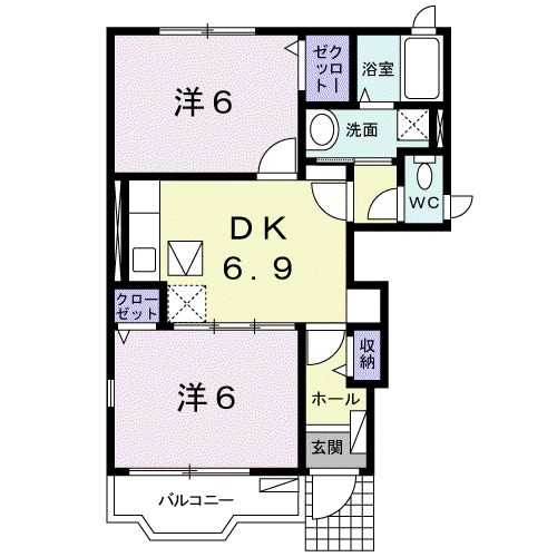 プティ トゥルス(2DK/1階)の間取り写真