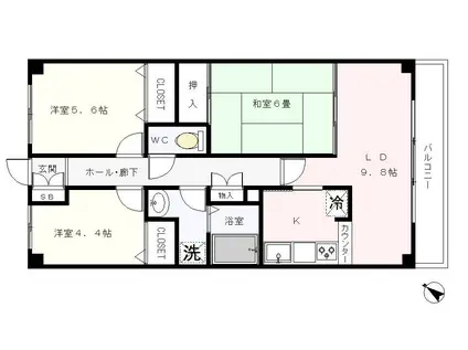 エクレール第3妙蓮寺(3LDK/6階)の間取り写真
