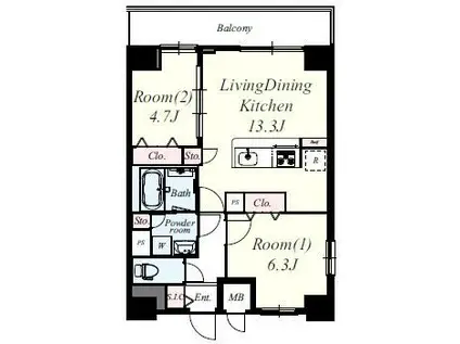 ボンニ―元町(2LDK/11階)の間取り写真