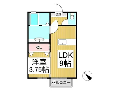 ピオニーなかの(1LDK/2階)の間取り写真