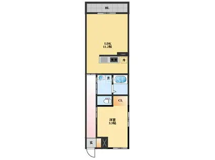 EXCEL長田B(1LDK/2階)の間取り写真