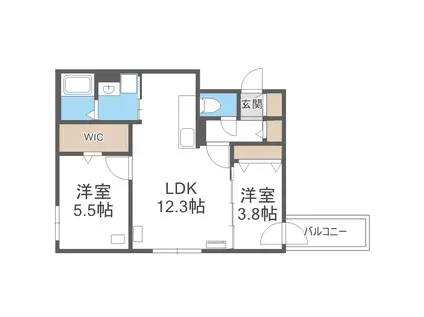 プレシャスハッサムミナミ(2LDK/3階)の間取り写真