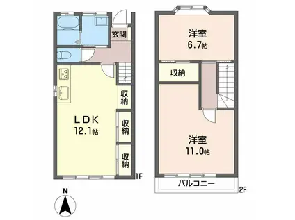 ハイツタカミ(2LDK/1階)の間取り写真