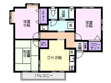 3DK稲荷前トゥインクル吉田C棟(3DK/2階)の間取り写真