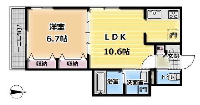 RIVERSIDE DEUX.M(1LDK/3階)の間取り写真