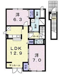 ＪＲ函館本線 手稲駅 バス乗車時間：17分 最寄りバス停で下車 徒歩7分 2階建 築17年(2LDK/2階)の間取り写真