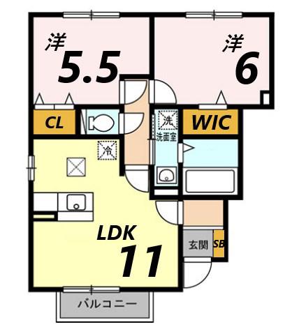 オークス中島(2LDK/1階)の間取り写真