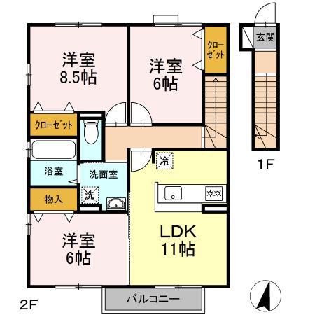 セレネティー E(3LDK/2階)の間取り写真