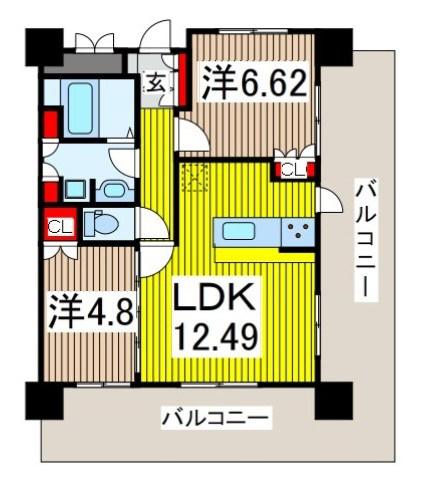 リボンシティコミュニティ(2LDK/9階)の間取り写真