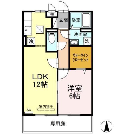 リビングタウン田代外町D(1LDK/1階)の間取り写真