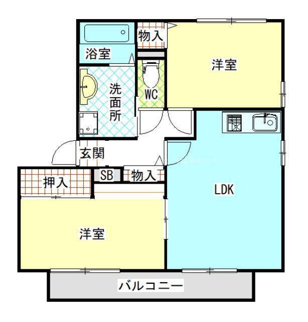 ミレニアムK2 A棟(2LDK/2階)の間取り写真