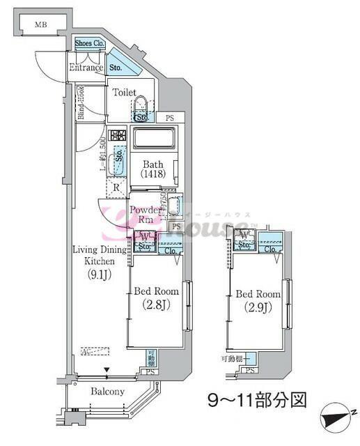 プライムブリス東中野駅前(1LDK/10階)の間取り写真