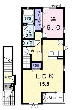 グランシャリオI番館(1LDK/2階)の間取り写真