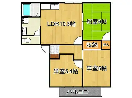 アーバン十字路A棟(3LDK/2階)の間取り写真