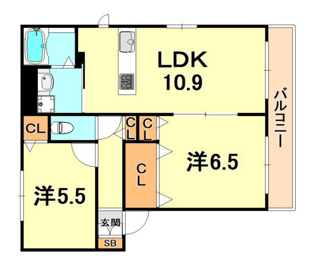 アメニティ大原Aウエスト(2LDK/2階)の間取り写真