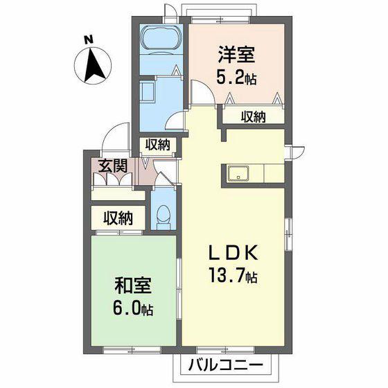 ディアスセレナK(2LDK/2階)の間取り写真