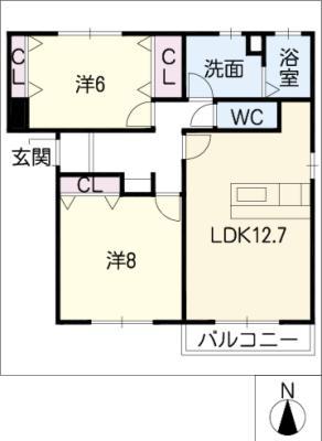グレイスソシア B(2LDK/2階)の間取り写真