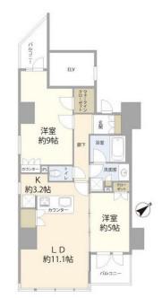 ブランズ市谷田町(2LDK/11階)の間取り写真