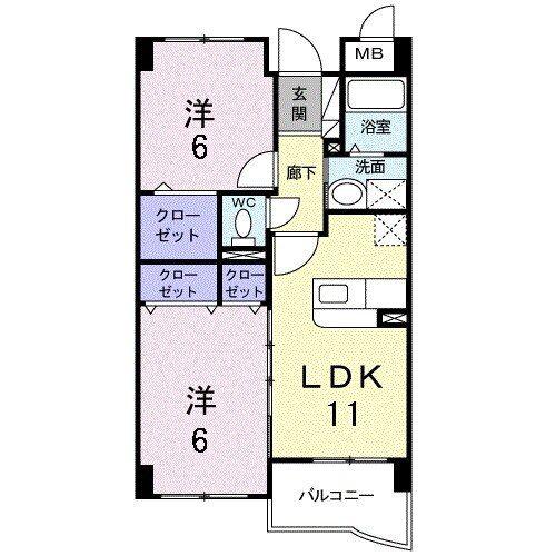 ハイツシンフォニー(2LDK/2階)の間取り写真