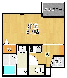ラ・フォルム西宮北口(1K/1階)の間取り写真