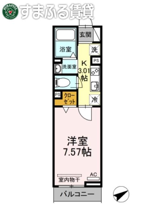ウッドイン舳越(1K/2階)の間取り写真