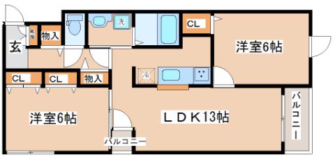 アクヘドール カーサ(2LDK/1階)の間取り写真