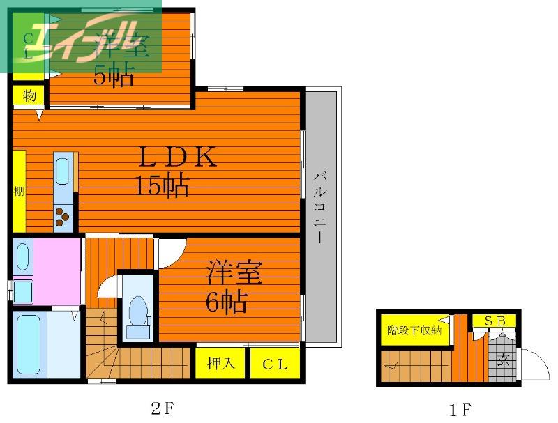 ハートフル東古松(2LDK/2階)の間取り写真