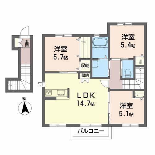 阿武隈急行 瀬上駅 徒歩4分 2階建 築15年(3LDK/2階)の間取り写真
