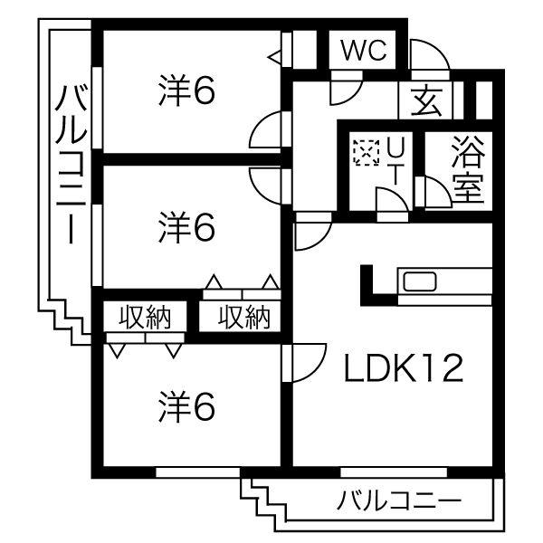 澄川パークハイツ2(3LDK/1階)の間取り写真
