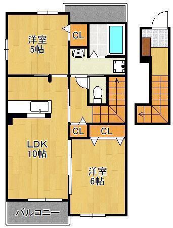 レジデンス木屋瀬 B(2LDK/2階)の間取り写真
