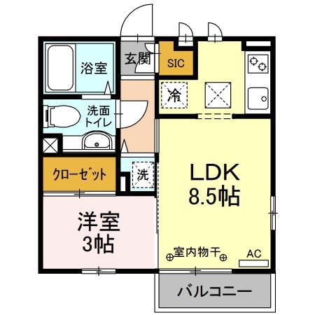 フラットエフケー(1LDK/1階)の間取り写真
