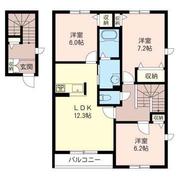 ヴィラーチェ東太田A(3LDK/2階)の間取り写真