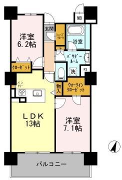 ロイヤルパークスERささしま サウス(2LDK/10階)の間取り写真