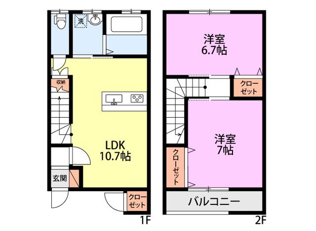 ミルズグランディール秋葉(2LDK/1階)の間取り写真