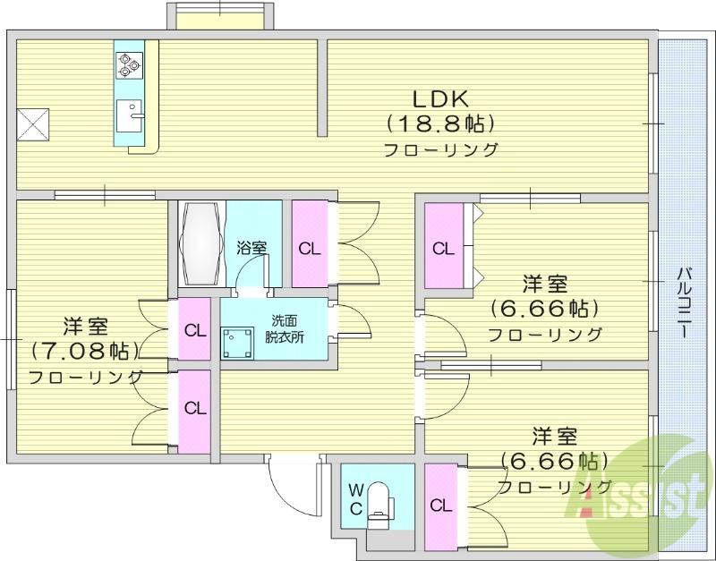 アヴィサーシャ フローラ(3LDK/3階)の間取り写真