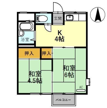ハイツ水越 A棟(2K/2階)の間取り写真