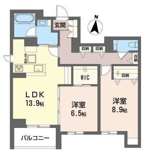 アリスティオ木町(2LDK/1階)の間取り写真