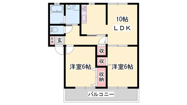 ソレジオ片浜(2LDK/2階)の間取り写真