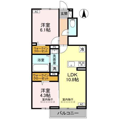 フェリオ文京 II(2LDK/1階)の間取り写真