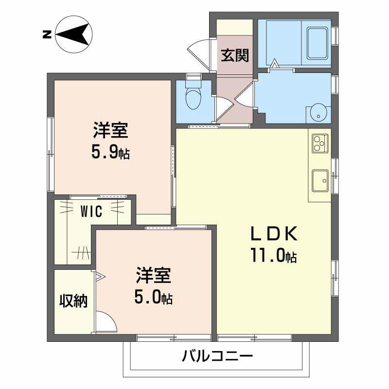 TSレーヴィンス(2LDK/2階)の間取り写真
