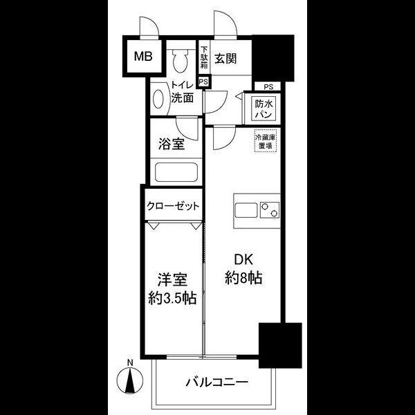イグレック南本町(1DK/8階)の間取り写真