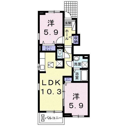 ライツ上柴(2LDK/1階)の間取り写真