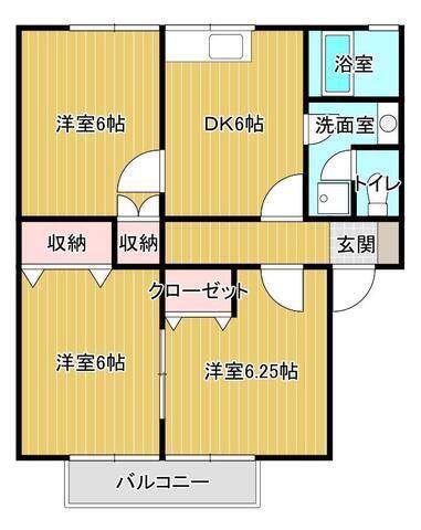 メゾンヤマショーII A(3DK/2階)の間取り写真