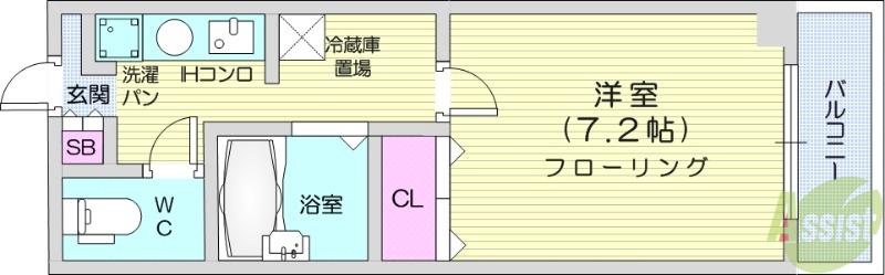モンレーブ通町(1K/3階)の間取り写真