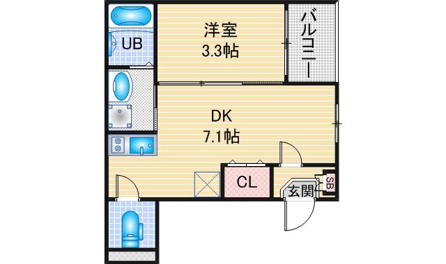 ハーモニーテラス塩池町IV(1DK/1階)の間取り写真