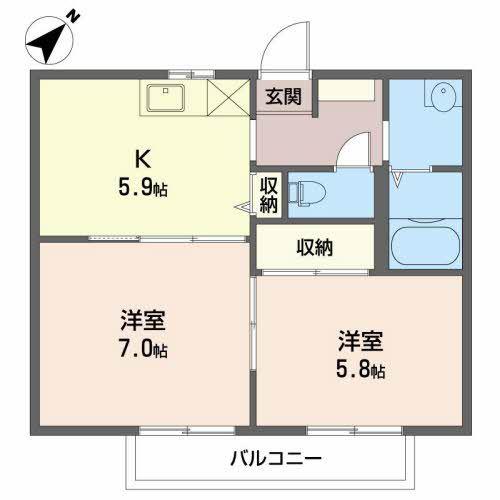 バードライズ吉村(2K/2階)の間取り写真